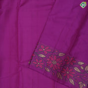 Purple color plain body self gold zari meena work design border trendy designer silk saree