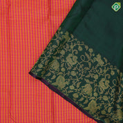 Multi color micro madras checks design dark green gold zari vanasingaram design border traditional silk saree
