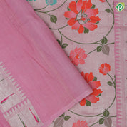 Pastel pink multi color meena work banaras design self designed border tusser tissue saree