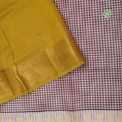 Maroon base Multi color checked grand pallu Lemon green gold zari koorvai temple border silk cotton saree