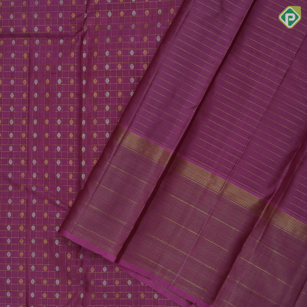Onion pink gold zari checks silver gold zari thousand butta design self tissue lines border traditional silk saree