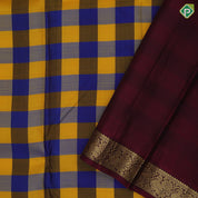 Multi color checks paalum pazhamum kattam self gold zari peacock butta design traditional silk saree