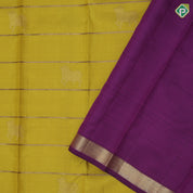Lemon yellow gold zari Gomadha and zari lines self gold zari and purple edge border traditional silk saree