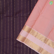 Deep brown gold zari checks and beads design peach gold zari rettapet border gift silk saree