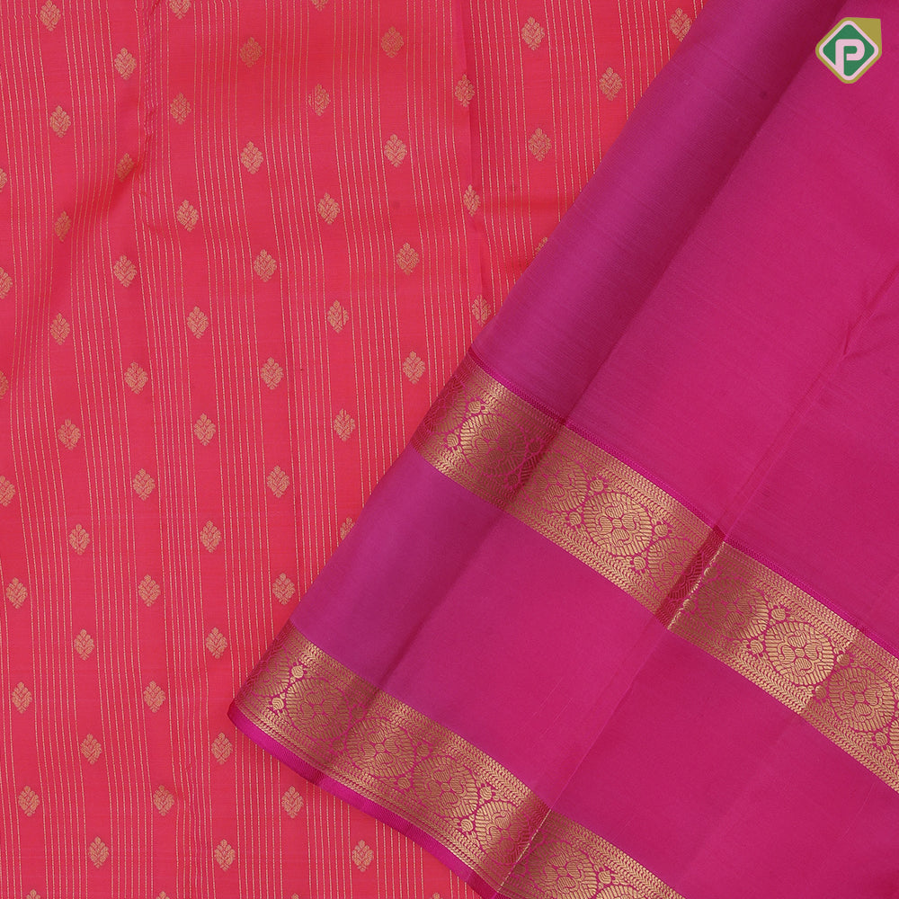 Grape brown gold zari stripes and flower butta purple gold zari retta pattai border pure mix silk saree