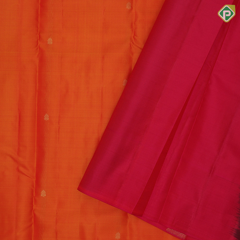 Orangish pink gold zari small kalasham butta design Rose pink silver gold zari banaras style border gift silk saree