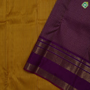 Yellow gold zari stripes design Purple gold zari three lines mid gap border retro traditional silk saree