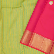 yellow green gold zari micro checks design reddish pink gold zari bavanji border retro traditional silk saree