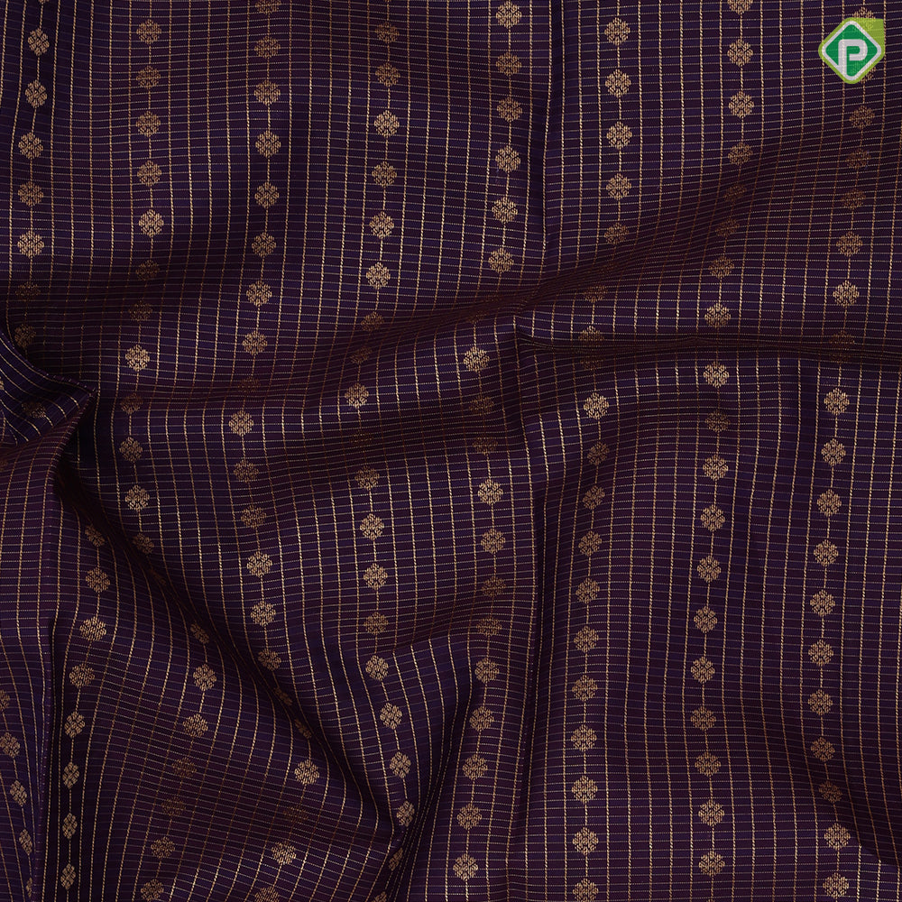 Deep brown gold zari checks and beads design peach gold zari rettapet border gift silk saree