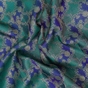 Peacock green and blue with gold zari grand rangat design self silver gold zari three lines design border bridal silk saree