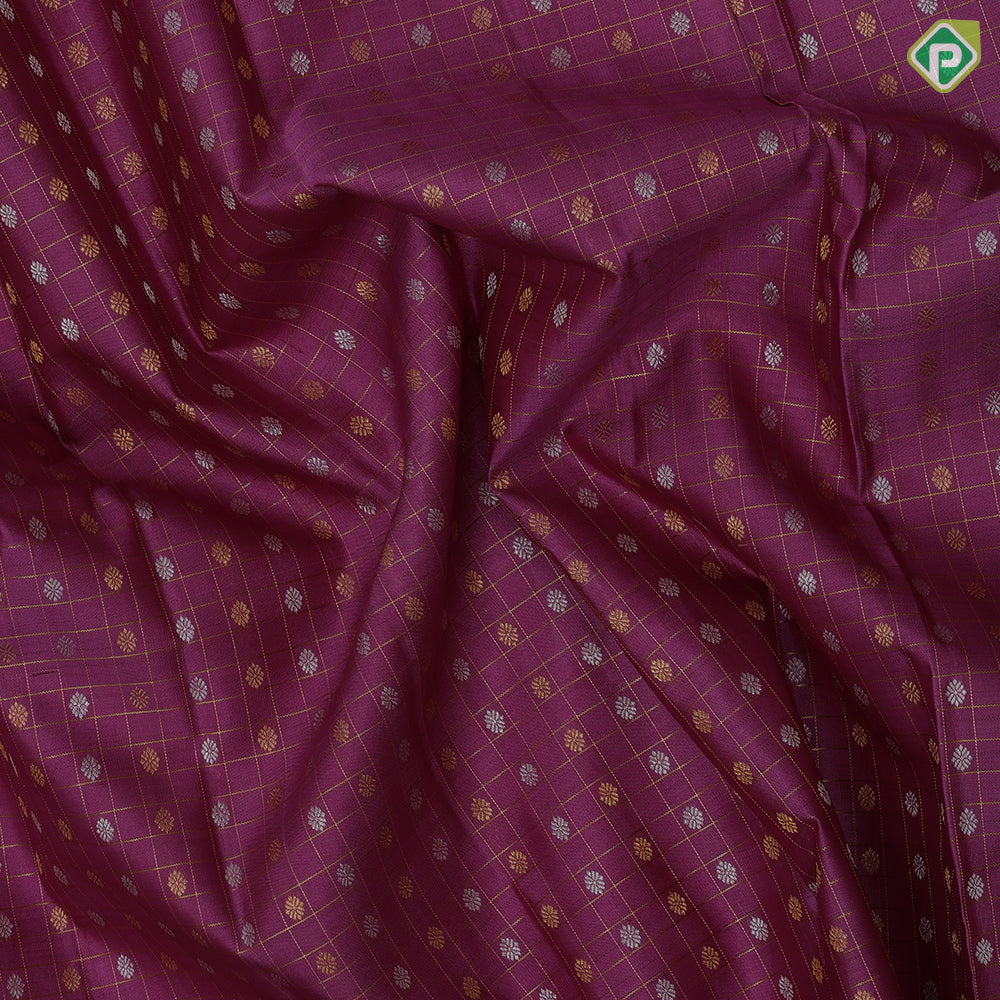 Onion pink gold zari checks silver gold zari thousand butta design self tissue lines border traditional silk saree