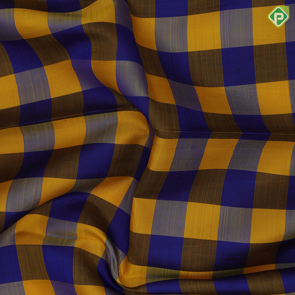 Multi color checks paalum pazhamum kattam self gold zari peacock butta design traditional silk saree