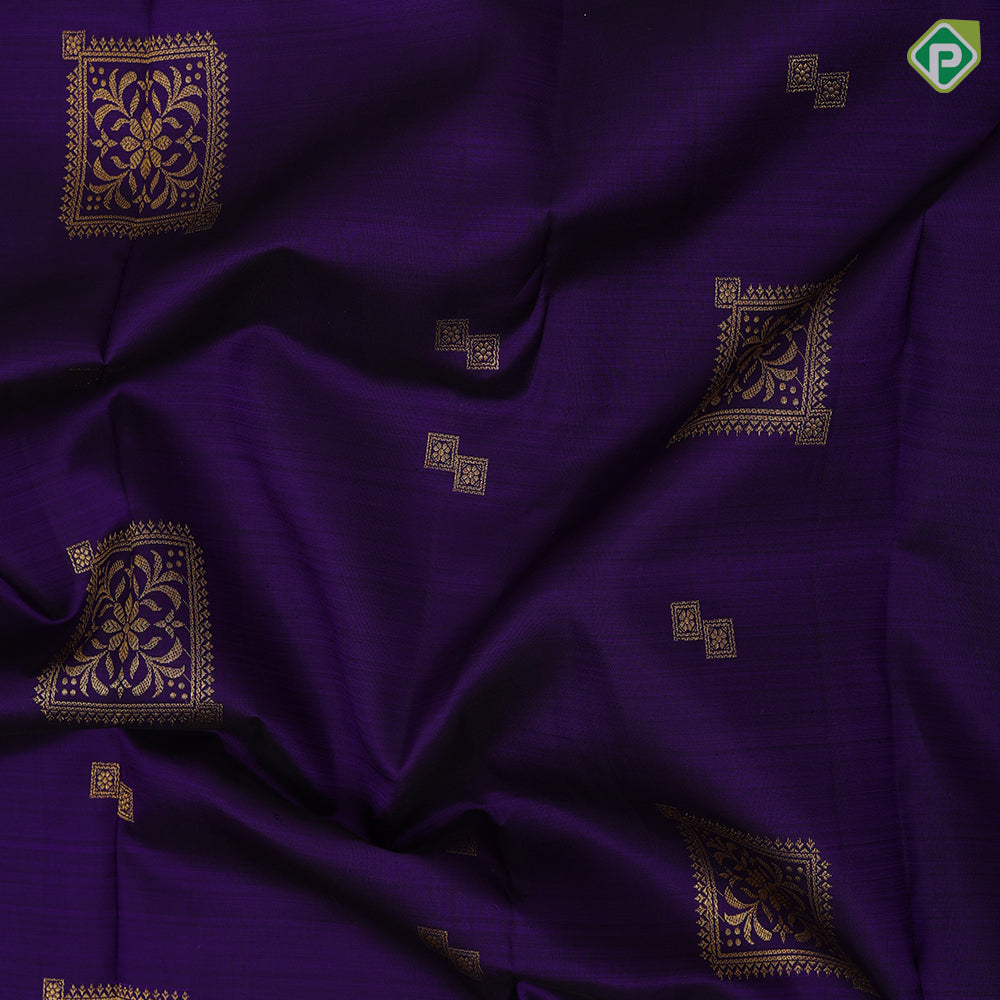 Purple blue gold zari designed frame butta self gold zari multi lines butta border traditional Navratri special silk saree