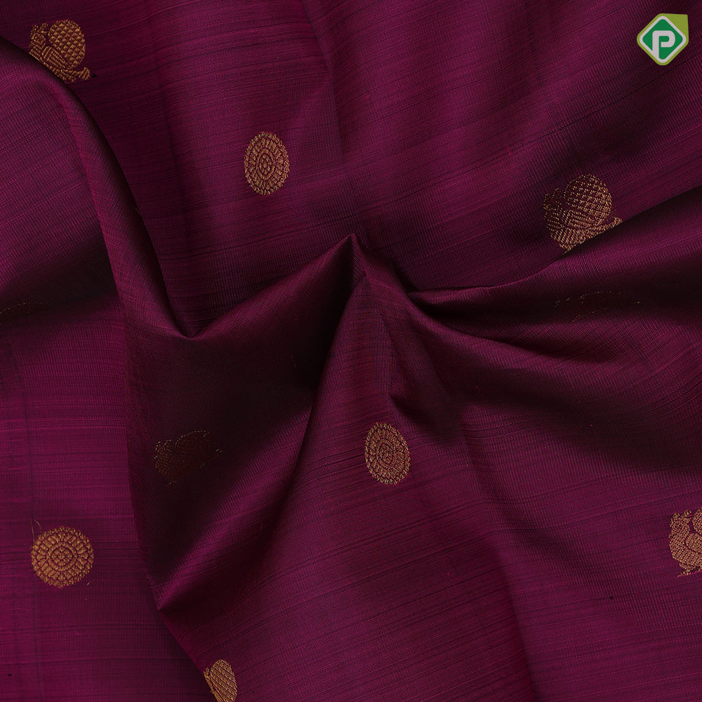 Hot magenta gold zari annam rudraksham butta design self gold zari edge border traditional silk saree