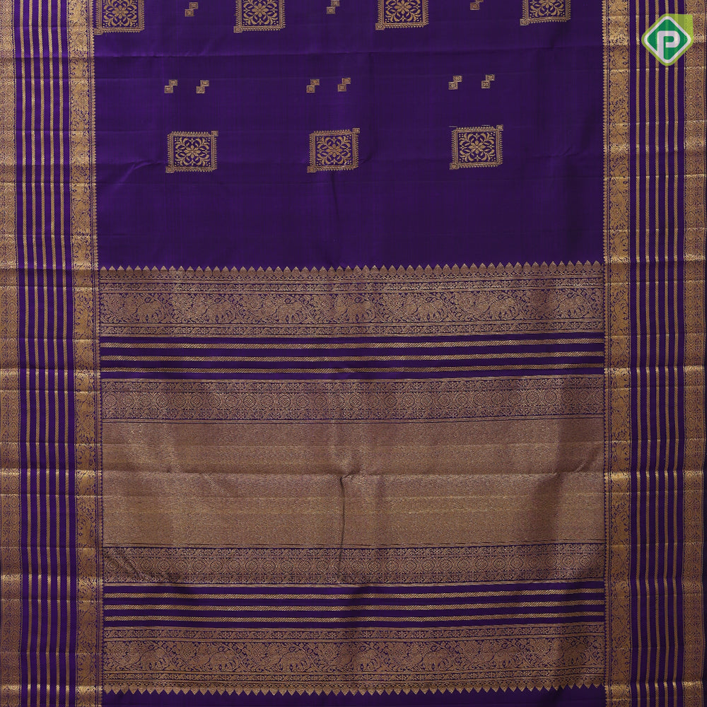 Purple blue gold zari designed frame butta self gold zari multi lines butta border traditional Navratri special silk saree
