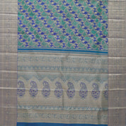 Peacock green and blue with gold zari grand rangat design self silver gold zari three lines design border bridal silk saree