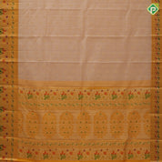 peach cream gold zari fancy flower butta motifs mango yellow silver zari paithani border fancy gift silk saree