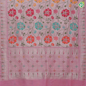 Pastel pink multi color meena work banaras design self designed border tusser tissue saree