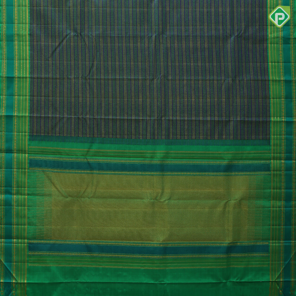 Steel Blue Gold Zari Thread Lines Vairaoosi Design Parrot Green Ruthracham Thread Mayilkan Border Design Trendy Fancy Silk Saree