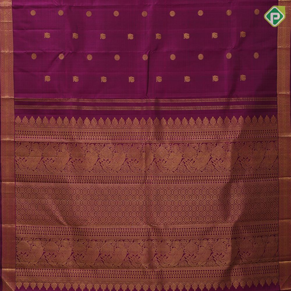 Hot magenta gold zari annam rudraksham butta design self gold zari edge border traditional silk saree