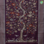 Maroon brown silver gold zari meena work self goldish diamond design border pallu concept exclusive bridal silk saree