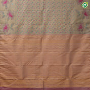 peach green base gold zari by zari tissue multi color bubbles self hibiscus flower design border trendy designer silk saree