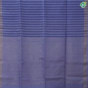 Peach pink base elephant grey stripes design self gold zari border grand classic floral pallu linen soft silk saree