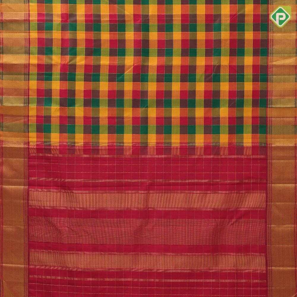 Paalum Pazhamum mullti color gold zari padded design self gold zari bavanji border traditional silk saree
