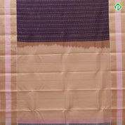 Deep brown gold zari checks and beads design peach gold zari rettapet border gift silk saree