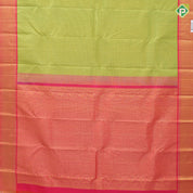 yellow green gold zari micro checks design reddish pink gold zari bavanji border retro traditional silk saree