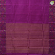 Purple color plain body self gold zari meena work design border trendy designer silk saree