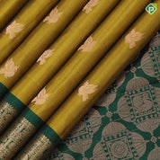 Olive Yellow Gold Zari Peacock Butta Design Green Colour Traditional Style Border Design Pure Mix Silk Saree