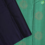 Teel green copper zari fancy flower butta contrast blue copper zari flower border pure mix soft silk saree