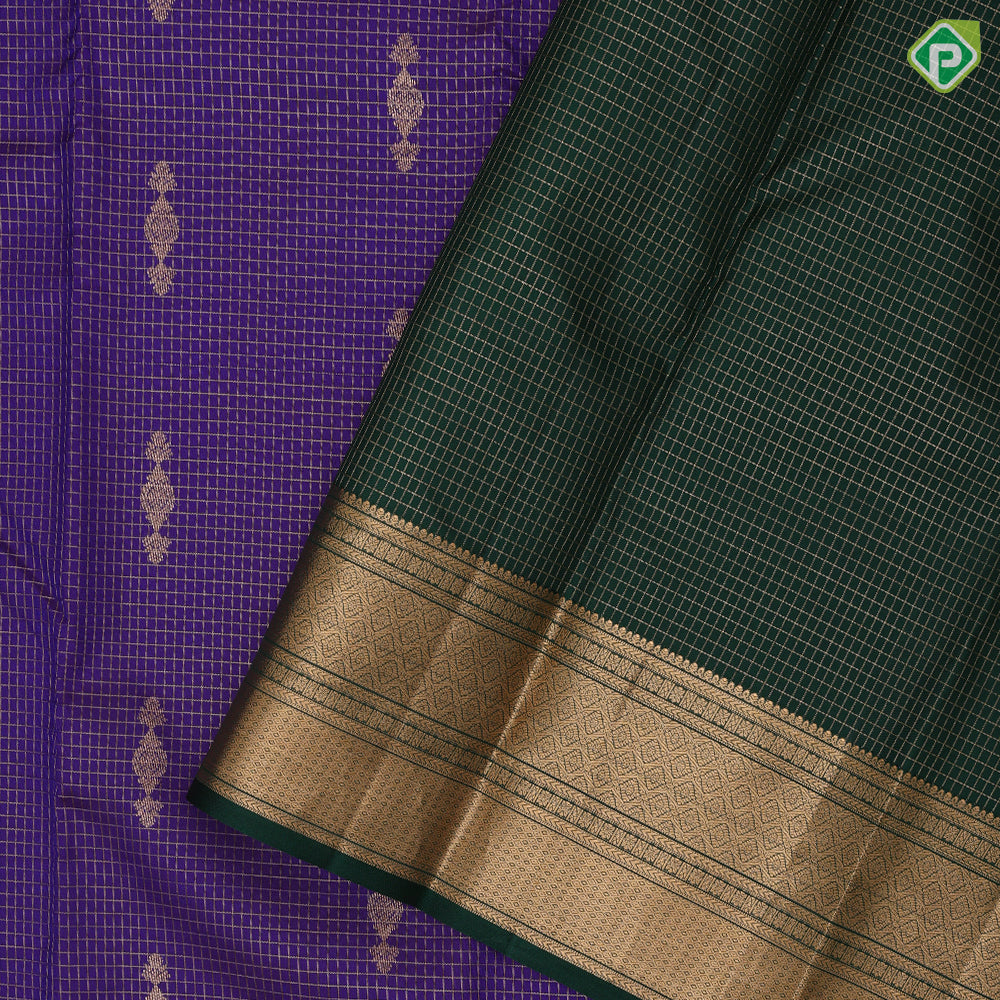 Violet Gold Zari Vairaoosi Checks Jhumki Design Self Colour Mayilkan Flower Border Design Traditional Silk Saree