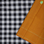 Black and white chess board checks design mango yellow gold zari rettapett border traditional silk saree