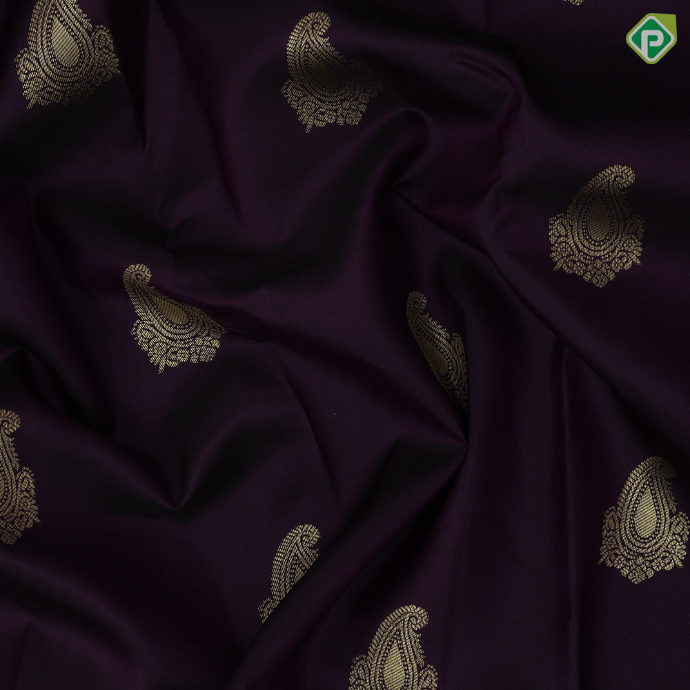 Dark Purple Gold Zari Mango Butta Design Baby Pink Ruthracham Mango Border Design Traditional Silk Saree