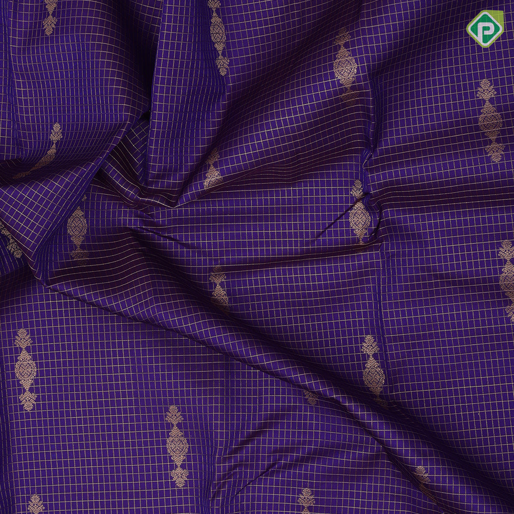 Violet Gold Zari Vairaoosi Checks Jhumki Design Self Colour Mayilkan Flower Border Design Traditional Silk Saree
