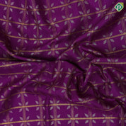 Purple silver gold zari floral designed checks milk white gold zari elephant floral rangoli design border bridal silk saree
