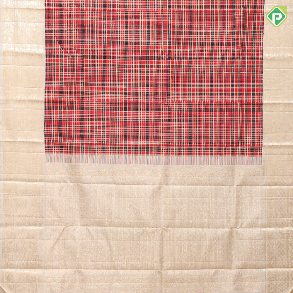 Tri color with gold zari checks design cream white gold zari peacock annam mid mayikan border traditional silk saree