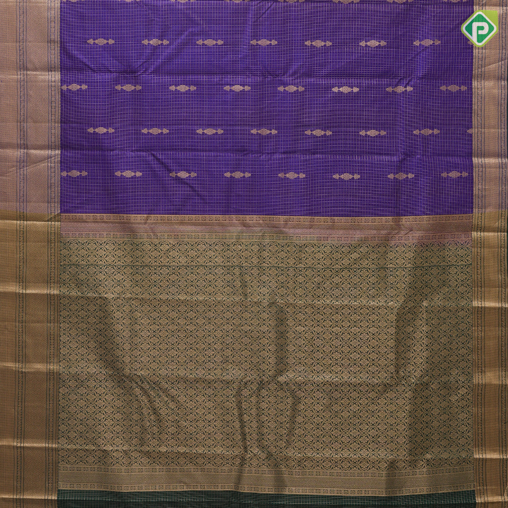 Violet Gold Zari Vairaoosi Checks Jhumki Design Self Colour Mayilkan Flower Border Design Traditional Silk Saree