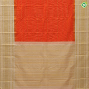 Tiger orange gold zari velthari lines design cream white gold zari peacock round multi lines border traditional vintage silk saree