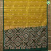 Olive Yellow Gold Zari Peacock Butta Design Green Colour Traditional Style Border Design Pure Mix Silk Saree