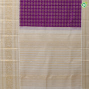 Purple silver gold zari floral designed checks milk white gold zari elephant floral rangoli design border bridal silk saree