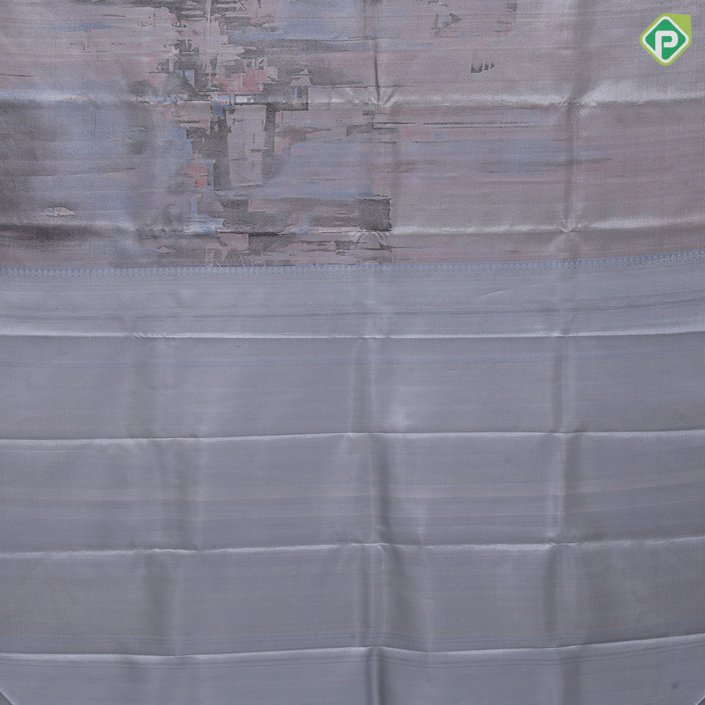 Smoke grey base silent feature painting inspired art effect zari by zari master weaved exclusive silk saree