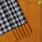 Black and white chess board checks design mango yellow gold zari rettapett border traditional silk saree