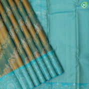 Golden yellow silver gold zari grand floral creeper and peacock design sea green silver gold zari floral border trendy rangkat silk saree
