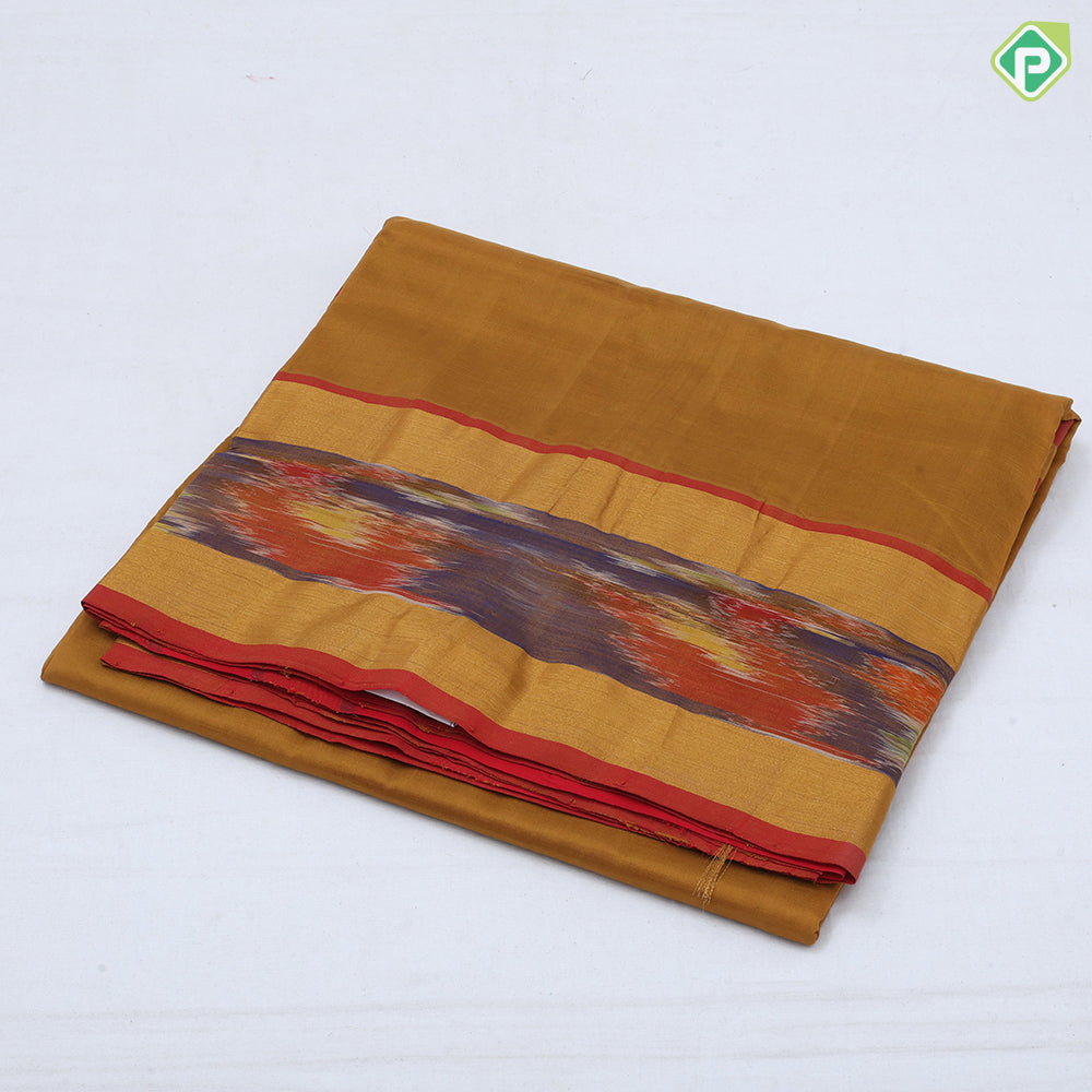 Darker Shade plain body design contrast zari padded ikkat border 10 yards silk cotton saree