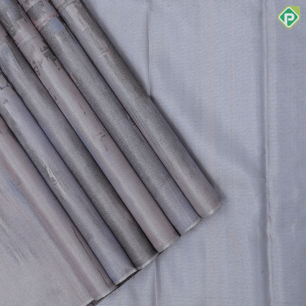 Smoke grey base silent feature painting inspired art effect zari by zari master weaved exclusive silk saree
