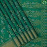 Forest green silver gold zari geometrical design self gold zari silver zari lines border soft silk saree