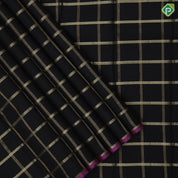 Black Gold Silver Zari Big Checks Edge Magenta Pink Colour Border Design Luxury Black Silk Saree